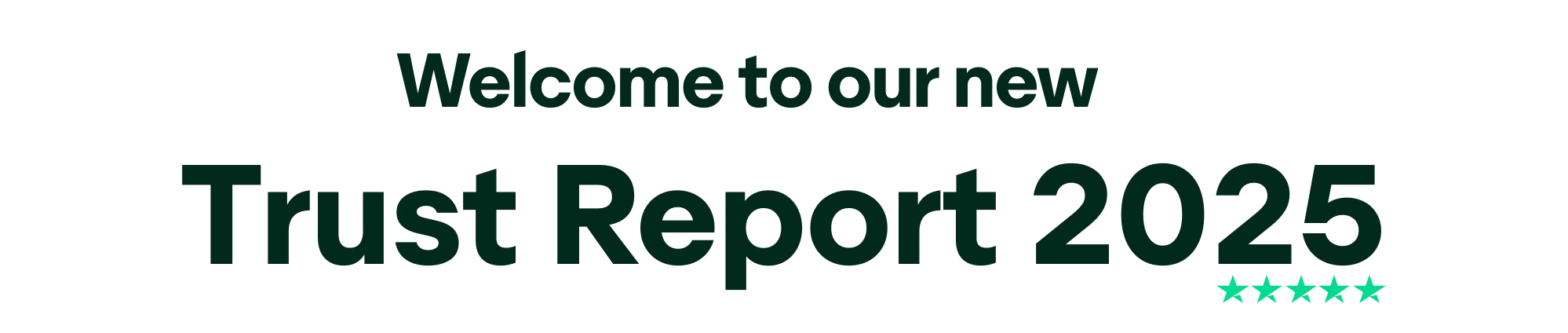 An image with the words Welcome to our new Trust Report 2025 which features 5 Trustpilot stars below 2025